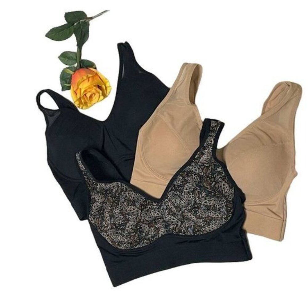 Rhonda Shear 3-pack Mesh Front Leisure Bra 1X